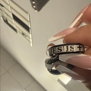 Black and Silver Jesus Ring size 9